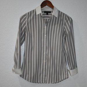 Banana Republic White Gray Stripe Riley Tailored Fit Button Up Blouse Shirt Size